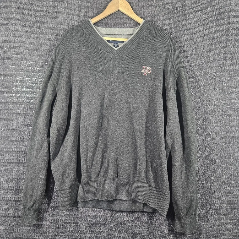 Texas A&M Aggies Mens Tommy Hilfiger V-Neck Sweater Sz XXL Gray Maroon Pullover
